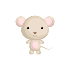 Cute funny baby mouse isolated on white background. Adorable animal character for design of album, scrapbook, card and invitation. Flat cartoon colorful vector illustration.
