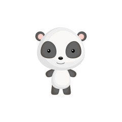 Cute funny baby panda isolated on white background. Wild adorable animal character for design of album, scrapbook, card and invitation. Flat cartoon colorful vector illustration.