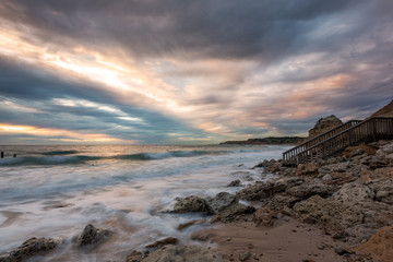 The iconic port willunga jetty ruins at high tide and long exposures located on the Fleurieu Peninsula South Australia on the 26th May 2020