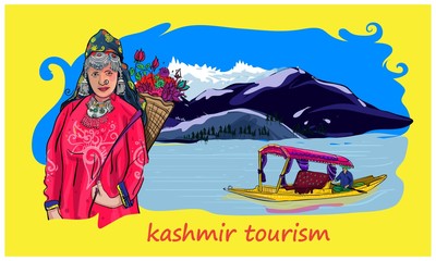 kashmir people illustration vector, kashmir tourism