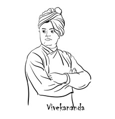 stock vector Illustration of Swami Vivekananda, Indian spiritual hindu monk 