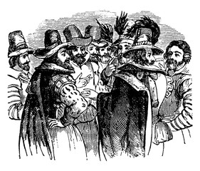 Guy Fawkes and his associates, vintage illustration.