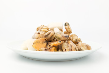 Seafood mix on white background
