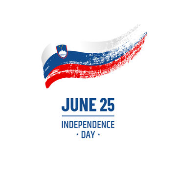 Slovenia National Day. June 25. Independence Day. Text, Hand-drawn symbol of country - flag isolated on white background. 