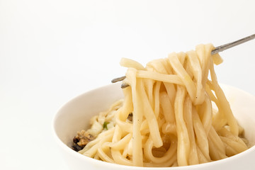 Seafood kalguksu on white background