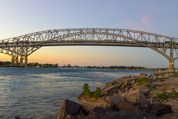 Twins spans of the Blue Water Bridge International border crossing between Port Huron, Michigan, USA and Sarnia, Ontario, Canada.
