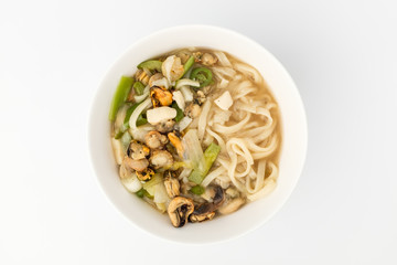 Seafood kalguksu on white background