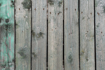 Old with peeling paint wooden fence green