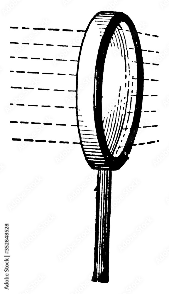 Sticker magnifying glass, vintage illustration.