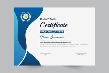 Elegant Style Certificate Template With Badge, Blue Gradient Color Template