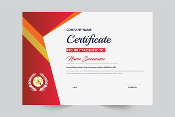 Elegant Style Certificate Template With Badge, Red & Gold Color Template 