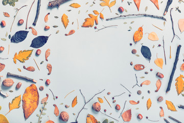 Flat lay autumn copy space top view