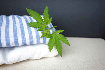 
fabrics with leaves of fresh hemp. The concept of using hemp for the manufacture of fabrics and clothes