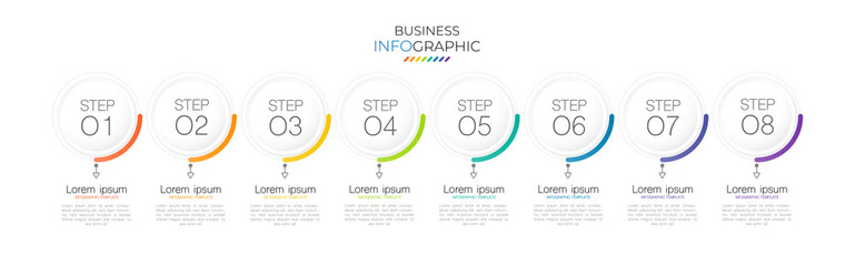 Minimal infographic Timeline template can be used for workflow layout, diagram, number options, web design. Infographic business concept with 8 option, parts, steps or processes. Abstract background.