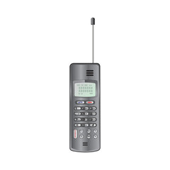 Telephone handset with speaker and microphone. Device with mounted antenna on top of unit. Equipment for safe bond, half-duplex communication phone in EPS10
