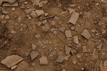 Broken tiles on the ground