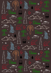 UAE. Travel to Dubai. Hand draw doodle background. Vector illustration.