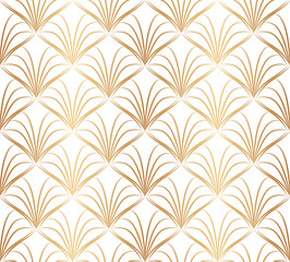 Elegant flowers with golden lines flower. Art deco gold lattice. Thin fan tiles seamless pattern. Modern stylish texture.  Exquisite subtle wallpaper. Beautiful geometric background. Graphic backdrop