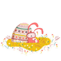 Easter bunny illustration with painted egg