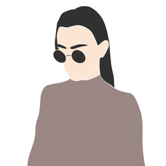 Minimalist style, woman’s face. Abstract contemporary collage woman in a modern trendy style. Woman with long hair.  Print on Poster, clothes, sticker. Vector illustration for fashion magazine, blog.