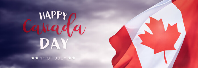 Canadian National Holiday. 1 July. Happy Canada Day greeting card. Celebration background with Canadian flag.