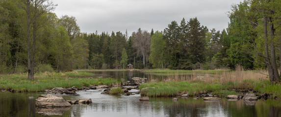Obraz premium Scenic view of a river in spring. Farnebofjarden national park in Sweden.