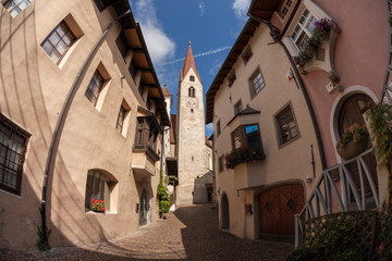 view from the historical center of the Italian little town of Chiusa in South Tirol