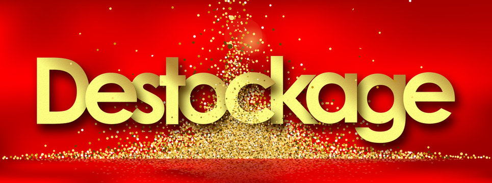 Destockage in red background and golden stars