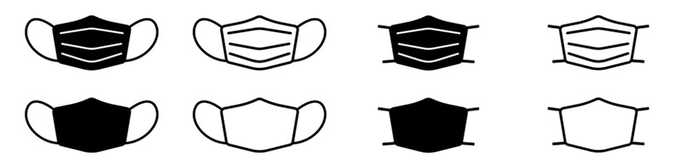 Set of face mask icons. Protective surgical or medical masks. Vector Illustration