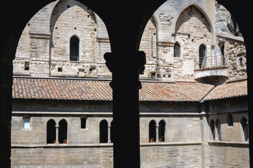 Details of Palace of the Popes historical palace located in Avignon, Southern France