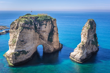Fototapeta premium Rock of Raouche also called Pigeon Rock in Beirut, capital city of Lebanon