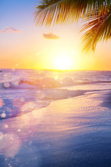 Art beautiful Landscape of paradise tropical island beach, sunrise shot