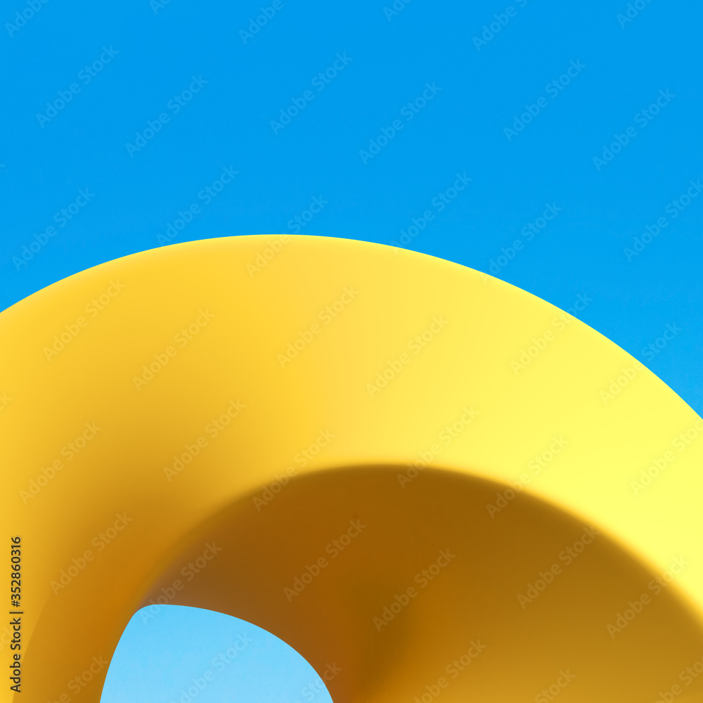 Aufkleber Minimal style of architectural buildings details with curve and free form, Abstract object with shade and shadow on blue background. 3D rendering.