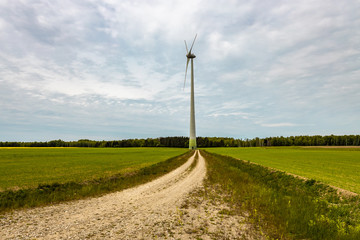 Fototapeta na wymiar Rural landscape with wind turbines