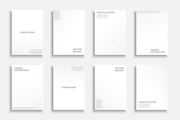Collection of vector abstract contemporary templates, posters, brochures, banners, flyers, backgrounds. White geometric striped covers with perspective. Digital futuristic design