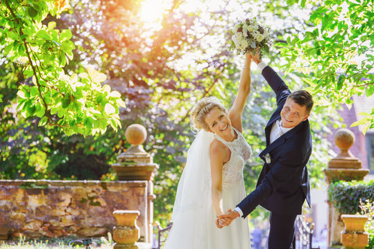 beautiful bride and groom in the nature