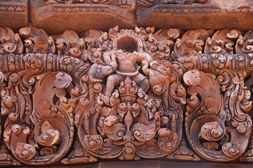 Fresque, temple des femmes, Banteay Srei à Angkor, Cambodge