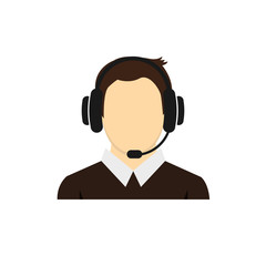 call center operator with headset black web icon. vector illustration	
