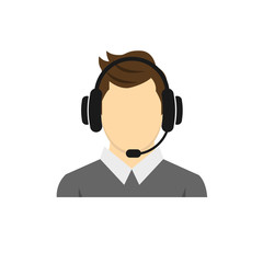 call center operator with headset black web icon. vector illustration	
