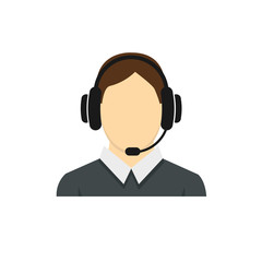 call center operator with headset black web icon. vector illustration	
