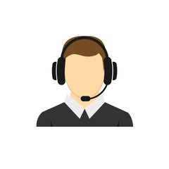 call center operator with headset black web icon. vector illustration	
