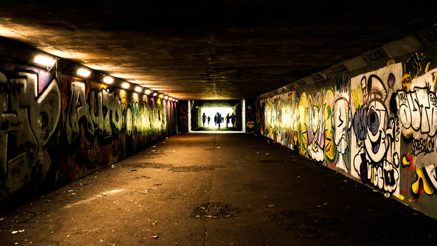 Zombie Horde Running Down Tunnel