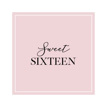 Sweet sixteen. Calligraphy invitation card, banner or poster graphic design handwritten lettering vector element. 
