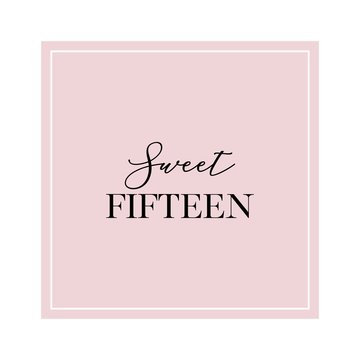 Sweet fifteen. Calligraphy invitation card, banner or poster graphic design handwritten lettering vector element. 