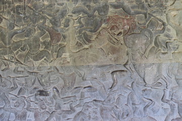 Gravure d'un mur du temple de Angkor Wat, Cambodge