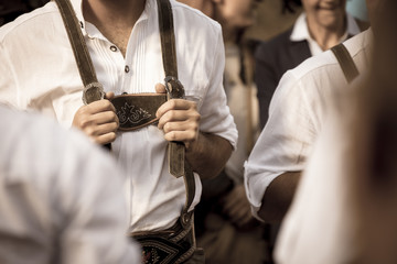 Musician in typical costume during an autumn local celebration in Val Isarco ( South Tyrol )