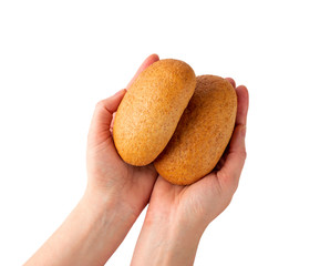 Two Round Brown Buns Isolated on White Background
