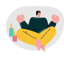 Man making meditation at home during coronavirus epidemic