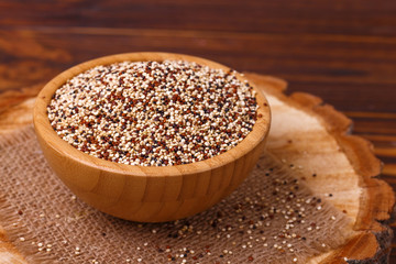 Mix red, black and white quinoa grains, superfood