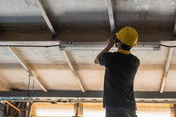 technician Checking doing work Maintenance fire alarm system in a factory Fire protection Factory safety Qiao Shan